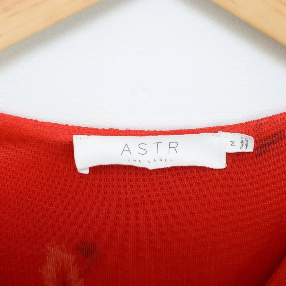 Astr Red Floral Velvet Surplice Blouse - Picture 8 of 8